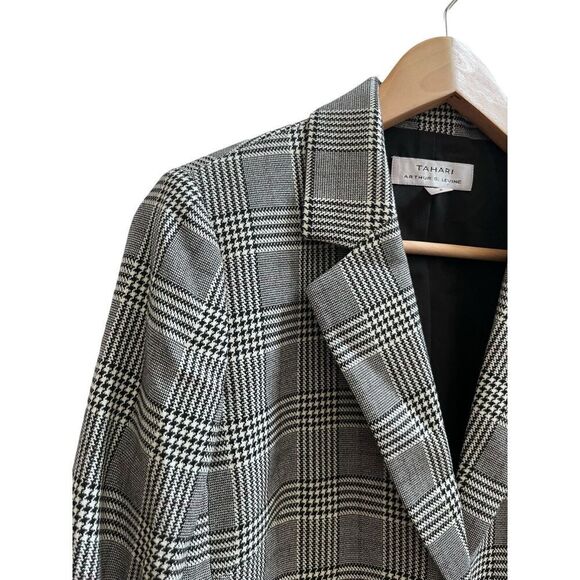 Tahari Arthur S Levine Flaw Glen Chek Pattern Ruffle Cuff Button Blazer Size 6 - Picture 5 of 12